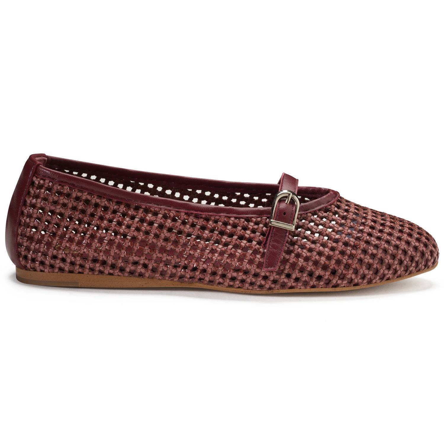 New Blublonc Women's Natalie Mary Jane Strap Detail Flats In Burgundy